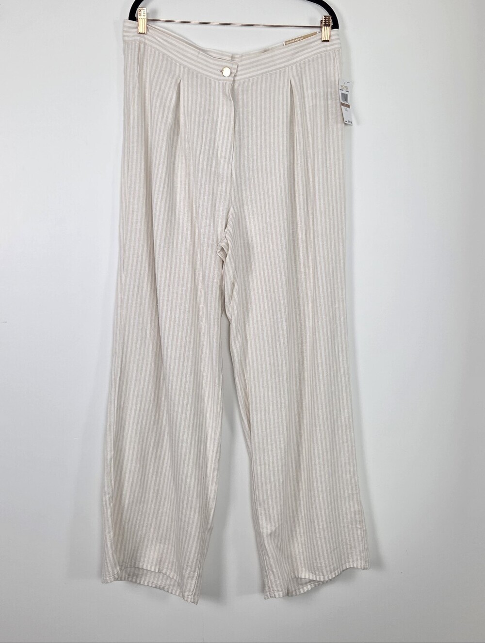 Michael Michael Kors Linen Blend Wide Leg Tan White Striped Pants Size 12